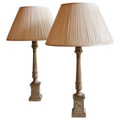 Pair of Gilt Bronze Column Lamps