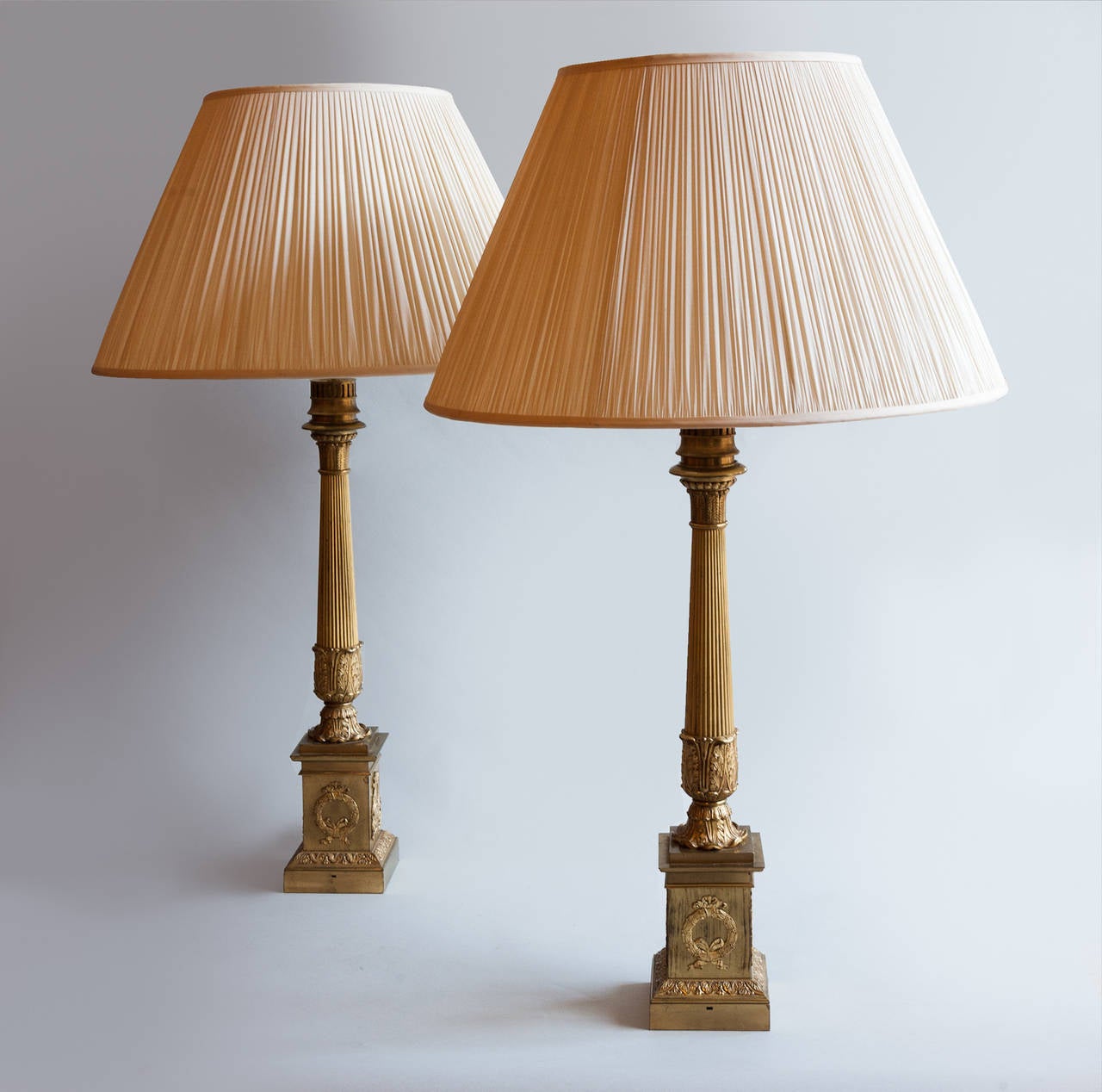 Pair of Gilt Bronze Column Lamps