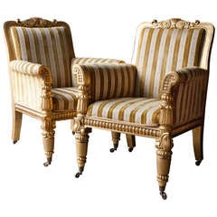 A Pair of Carved Giltwood William IV Armchairs
