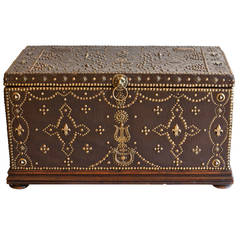 19th Century Leather Trunk with Brass Studs