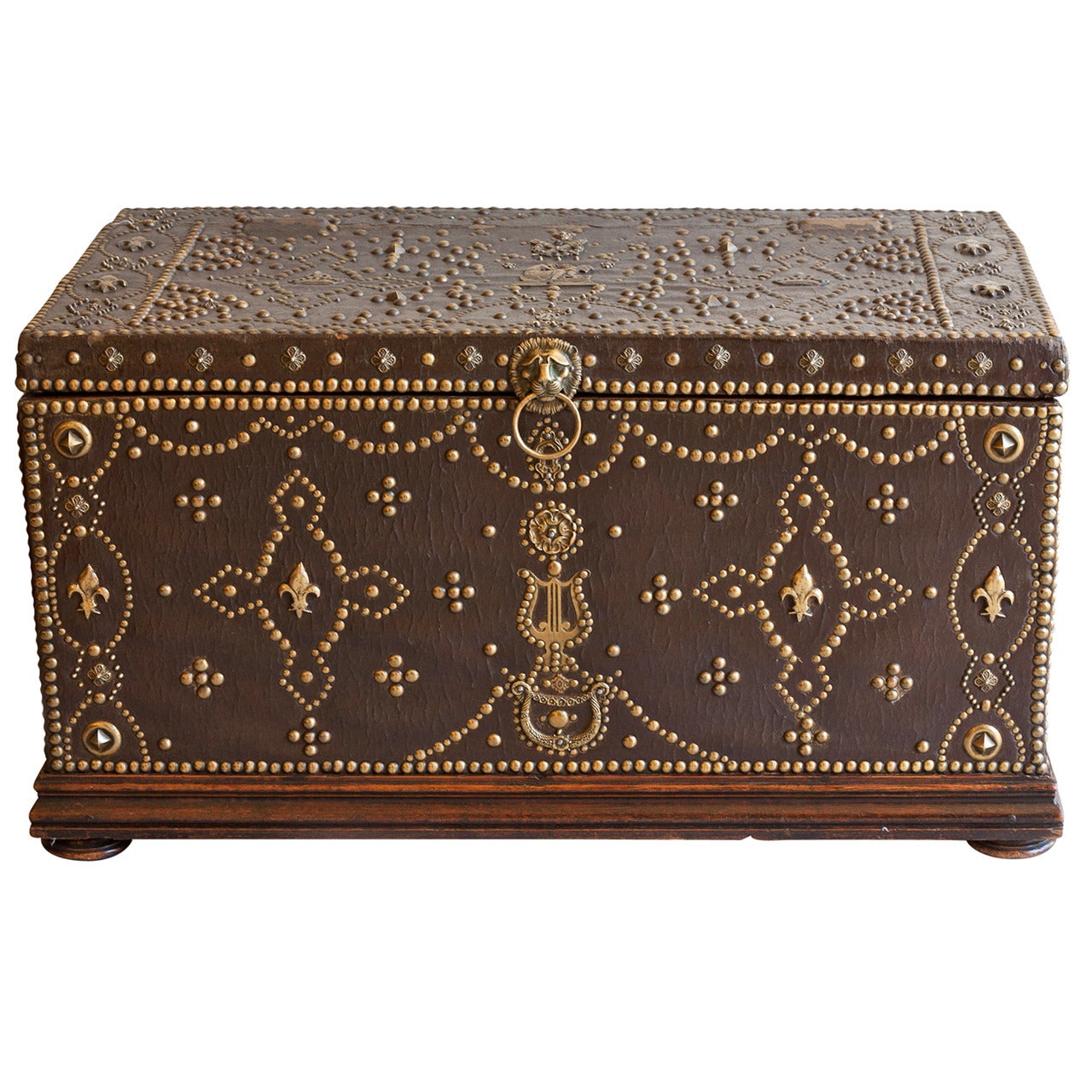 19th Century Leather Trunk with Brass Studs