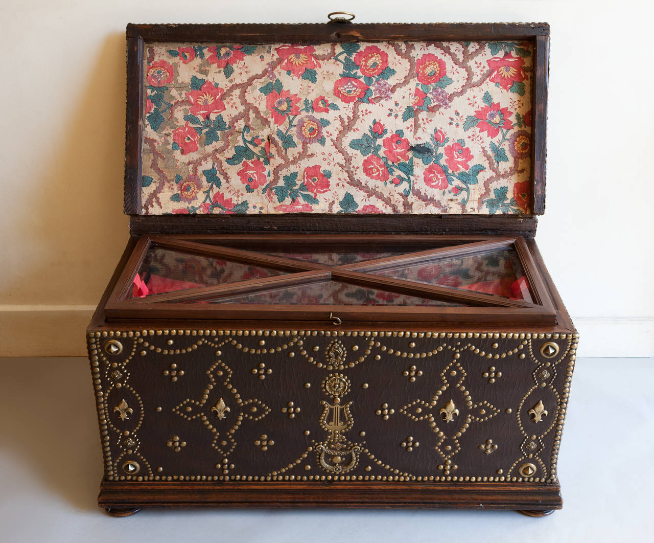 French 19th Century Leather Trunk with Brass Studs