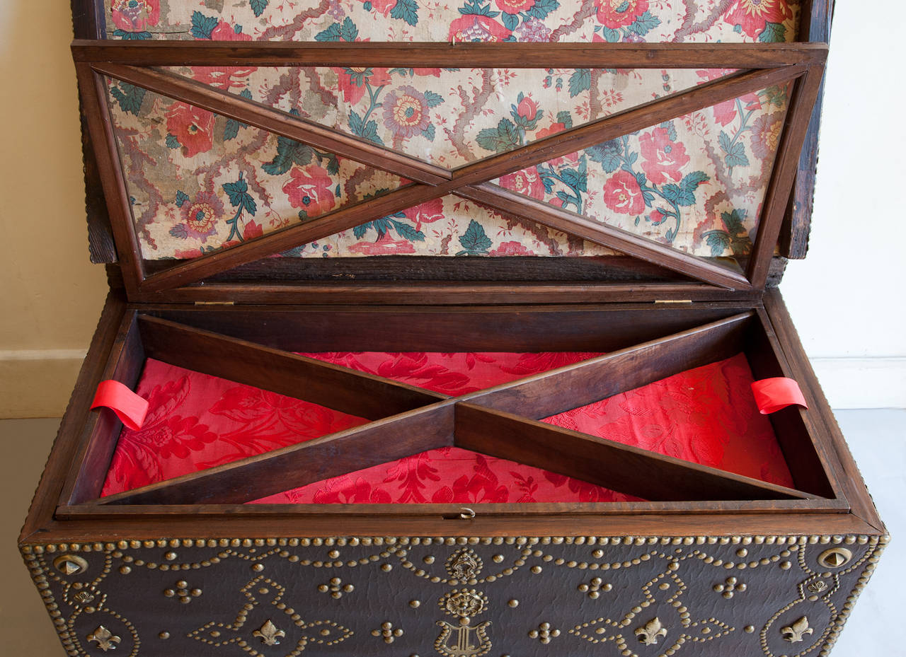 19th Century Leather Trunk with Brass Studs 5