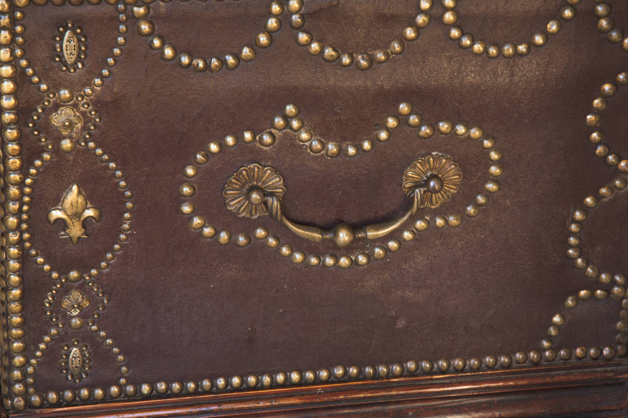 19th Century Leather Trunk with Brass Studs 2