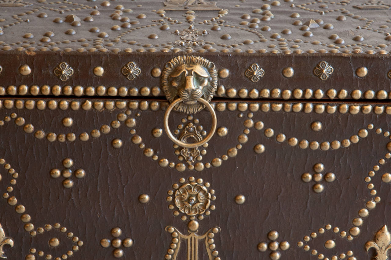 19th Century Leather Trunk with Brass Studs 1