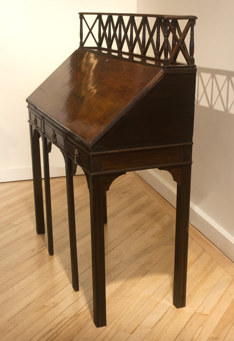 Brass English Fall Front Mahogany Desk Circa 1800