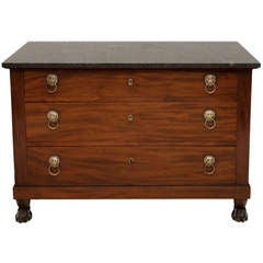 Consulat Mahogany Commode With Bronze Lion Head Handles c. 1810