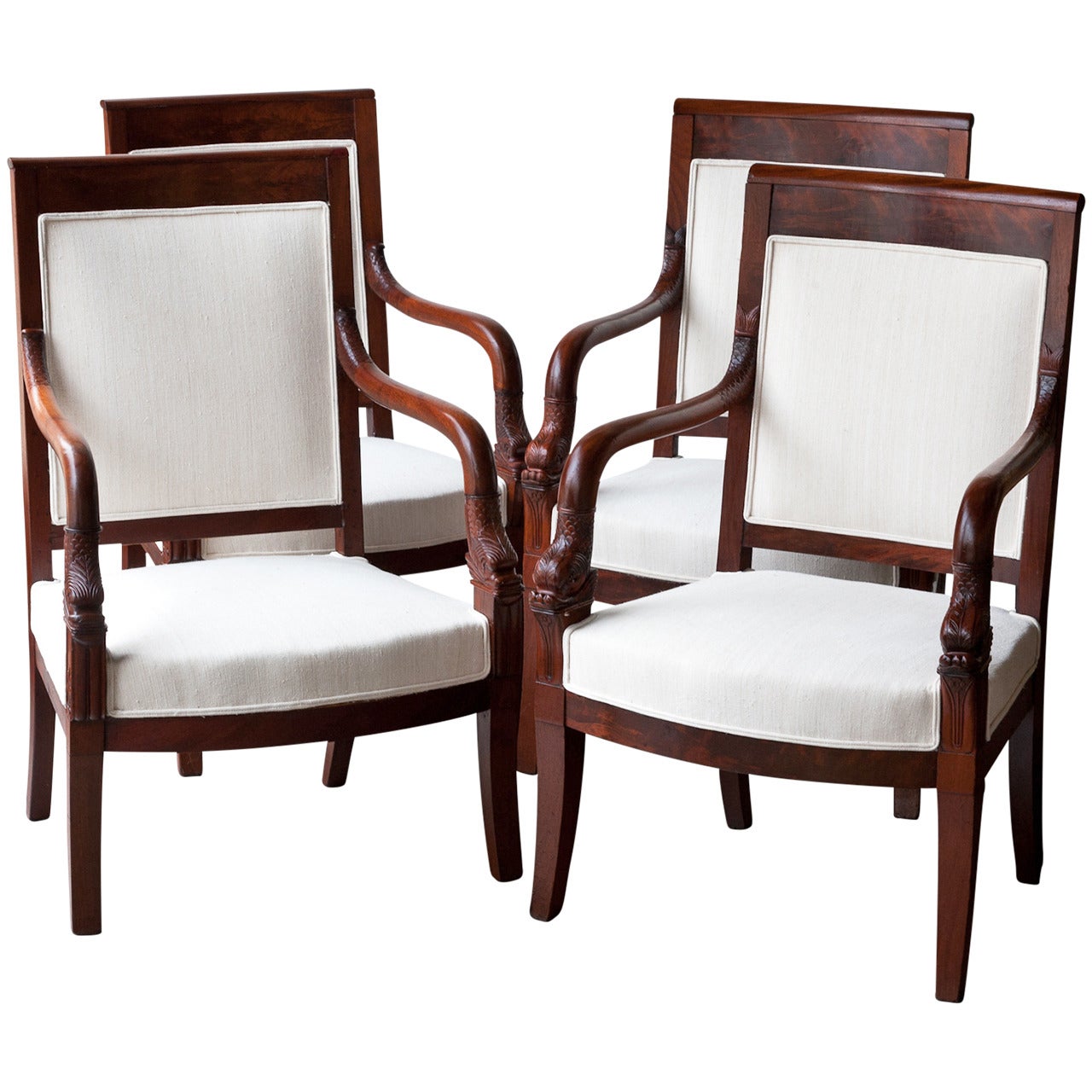 A Set Of Four Louis Philippe Carved Mahogany Dining Chairs For Sale