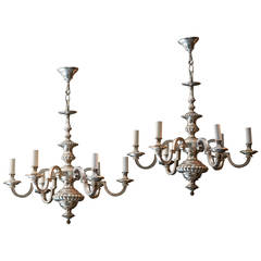 Pair of Six-Arm, Silver Plate Chandeliers