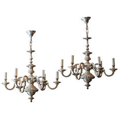 Antique Pair of Six-Arm, Silver Plate Chandeliers
