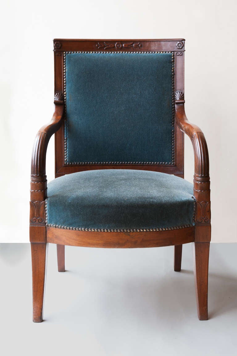 Stamped Empire Open Armchair In Blonde Mahogany Circa 1815