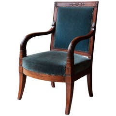 Antique Stamped Empire Open Armchair In Blonde Mahogany Circa 1815