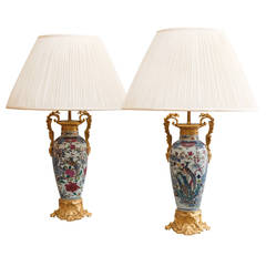 Pair of Chinese Baluster Porcelain Vases Converted to Lamps