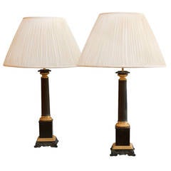 Pair of 19th Century Bronze and Tole Carcel Table Lamps