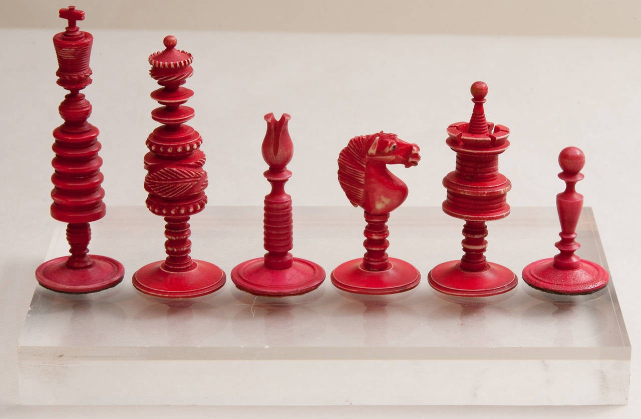 Early Victorian 19th Century Barleycorn Pattern Ivory Chess Set
