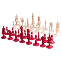 19th Century Barleycorn Pattern Ivory Chess Set
