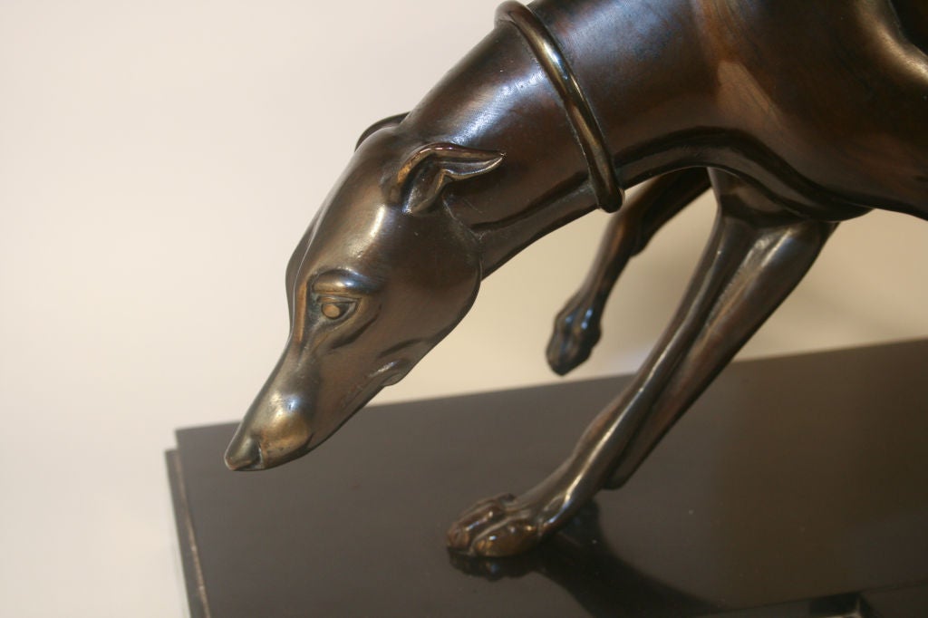 French STATUE OF WHIPPETS OR ITALIAN GREYHOUNDS signed Rochard c.1930