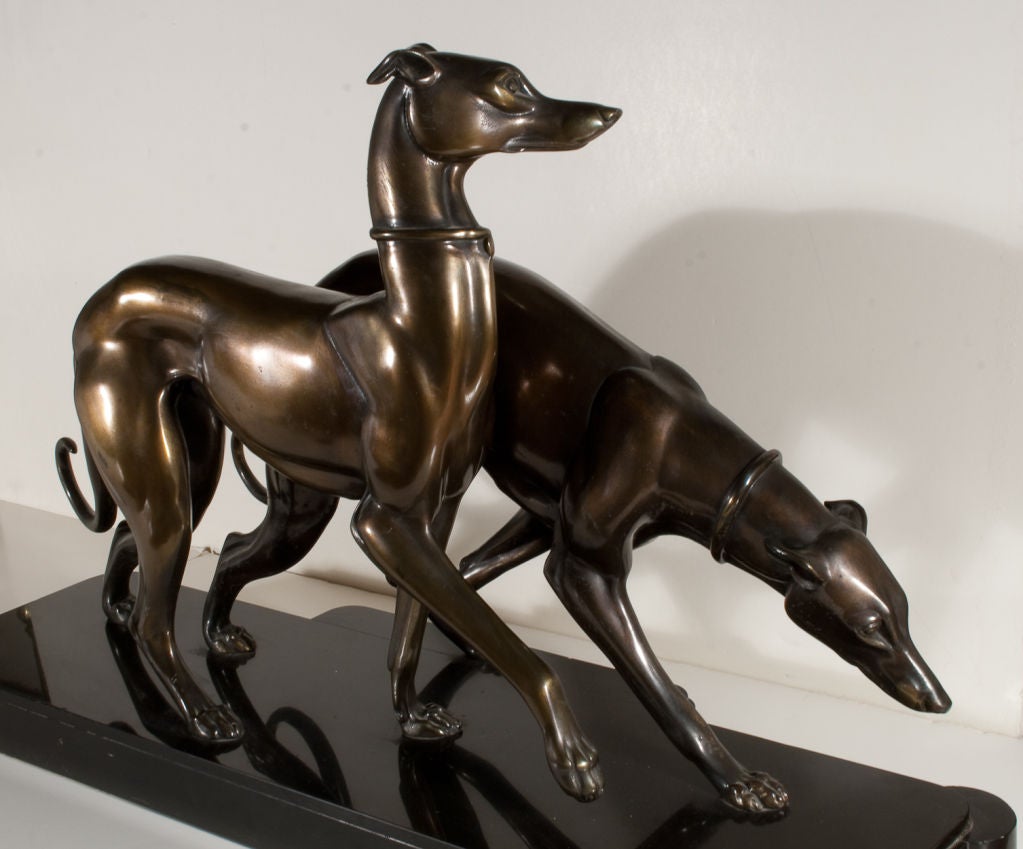 Bronze DÉCLARATION DES WHIPPETS OR ITALIAN GREYHOUNDS signé Rochard vers 1930