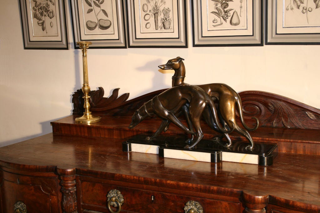Bronze STATUE OF WHIPPETS OR ITALIAN GREYHOUNDS signed Rochard c.1930