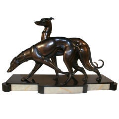 STATUE OF WHIPPETS OR ITALIAN GREYHOUNDS signed Rochard c.1930