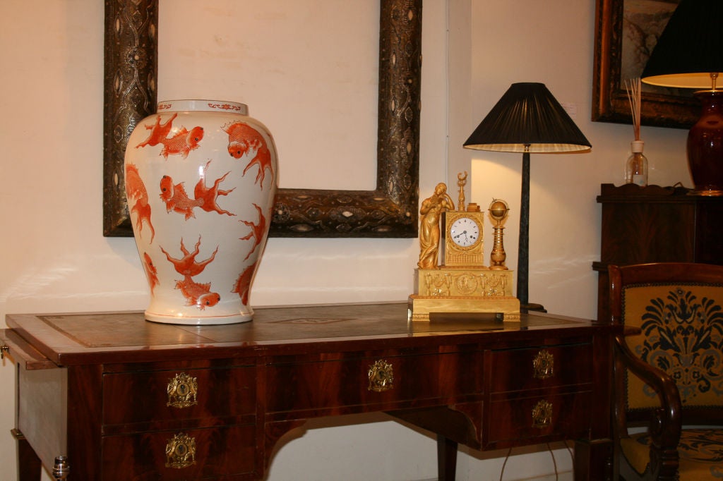 Pottery LARGE CHINESE WHITE GLAZED VASE WITH GOLDFISH 19th century