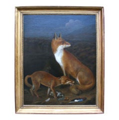 Early 19th C Painting Of Foxes
