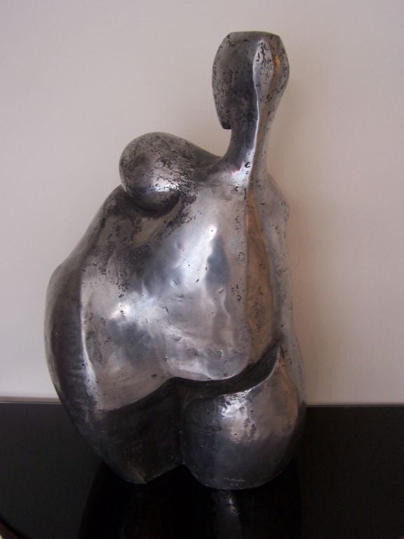 Large Aluminum Sculpture of a Female Figure.  Elena Laveron born 1938 is one of the most famous sculptors of her generation in Spain.  Her work can be found in the Guggenheim as well as many other public places in Spain, France and the United