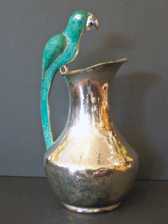 Mexican A Silver and Parrot Pitcher