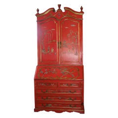 Red Japanned Lacquer Work Chinoiserie Secretary