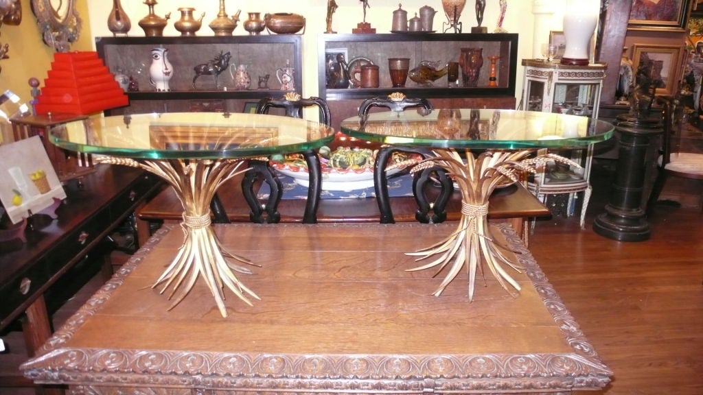 Pair of Gilded Wheat Sheaf End Tables