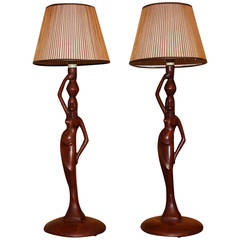 Pair of Danish Teak Figural Lamps