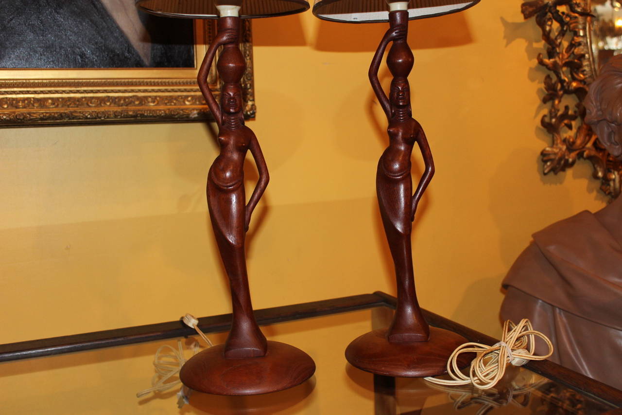 Pair of Danish Teak Figural Lamps For Sale 1