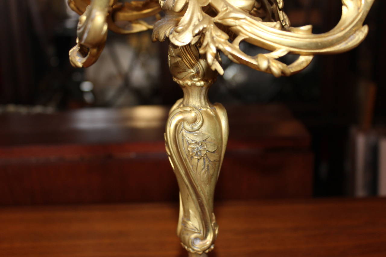 19th Century Pair of French Gilt Bronze Candelabras For Sale