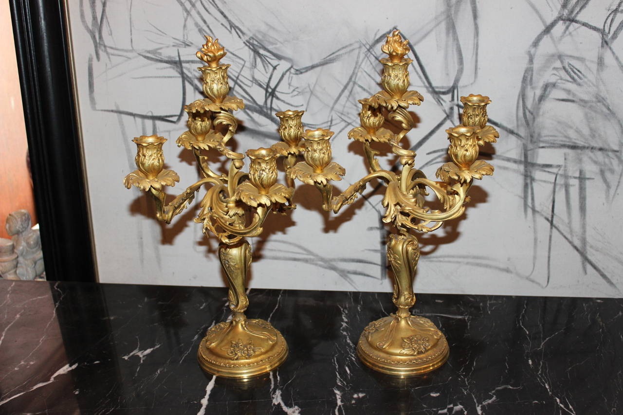 Pair of French Gilt Bronze Candelabras For Sale 2