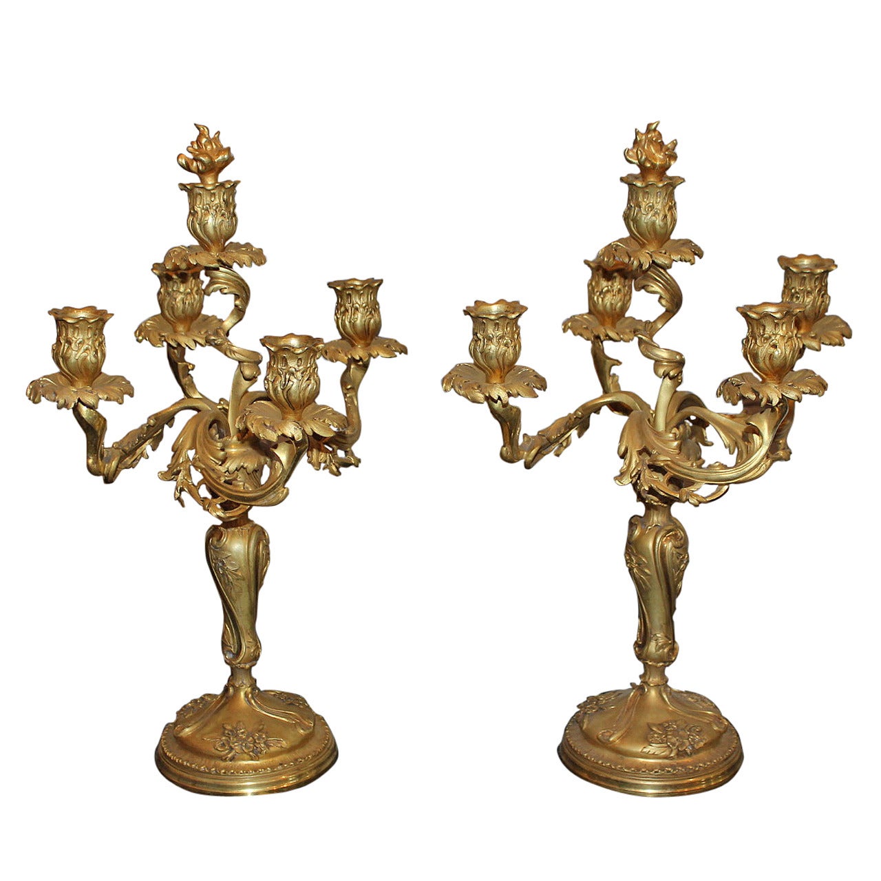 Pair of French Gilt Bronze Candelabras For Sale