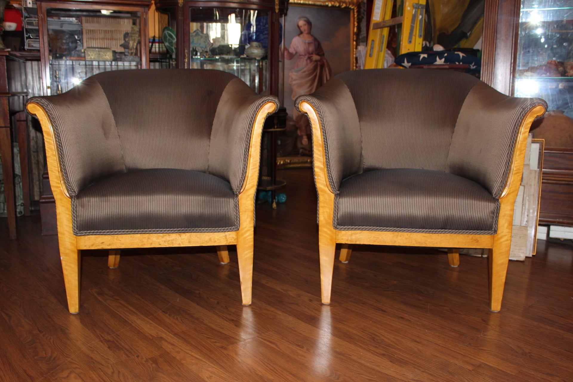 Pair of Swedish Birchwood Chairs For Sale