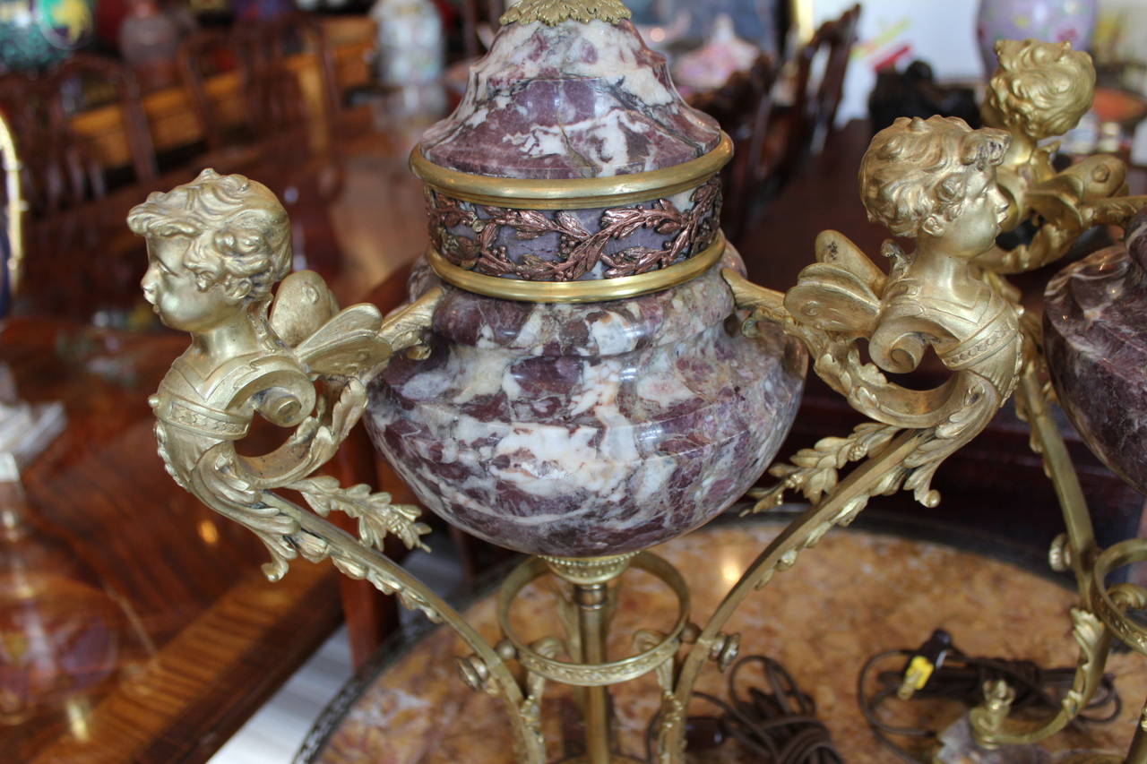 Late 19th Century Pair of French Bronze-Mounted Marble Urn Lamps For Sale