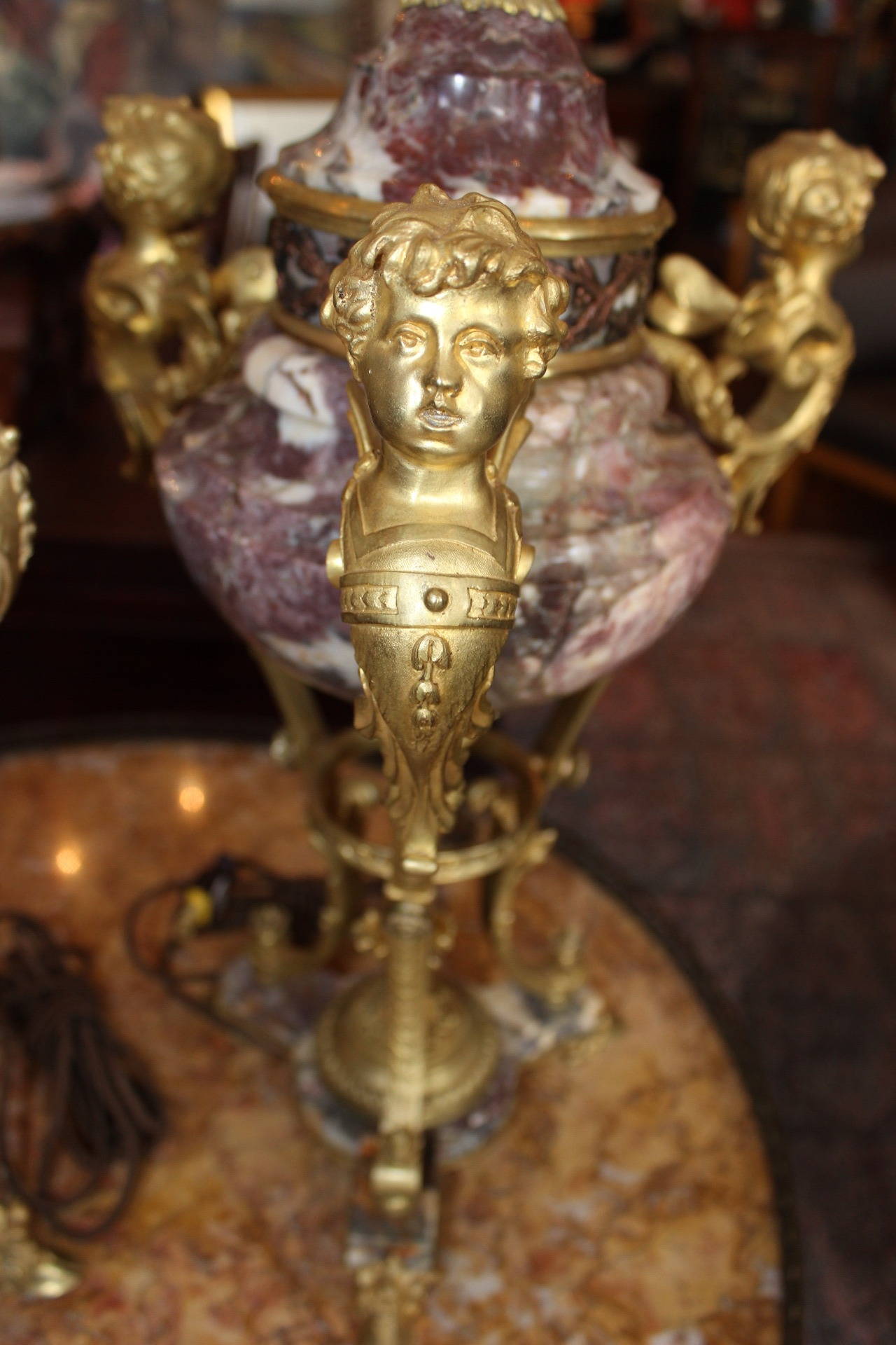 Pair of French Bronze-Mounted Marble Urn Lamps In Good Condition For Sale In Washington, DC