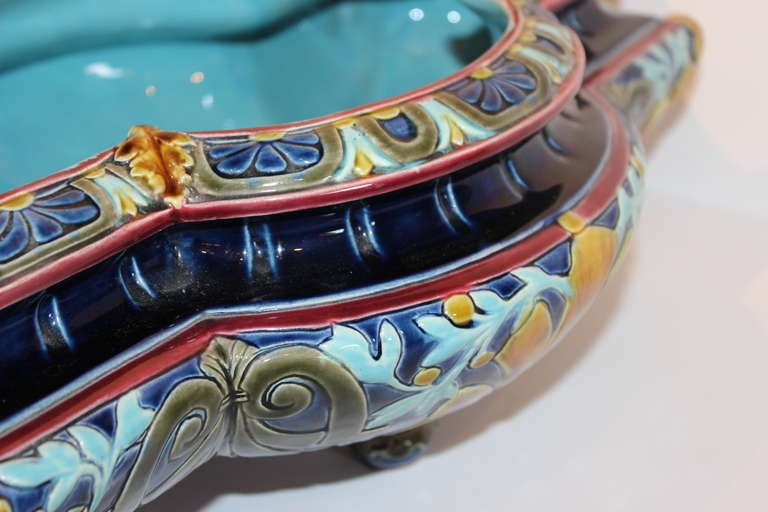 Large French Sarreguemines Majolica 19th Century Center Bowl For Sale 2
