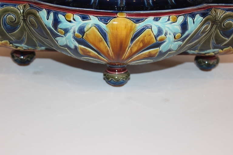 Large French Sarreguemines Majolica 19th Century Center Bowl For Sale 3