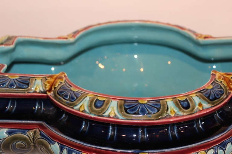 Large French Sarreguemines Majolica 19th Century Center Bowl For Sale 4