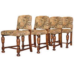 Set of Four Upholstered Oak Low Back Chairs