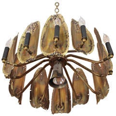 Brutalist Brass Torch Cut Chandelier