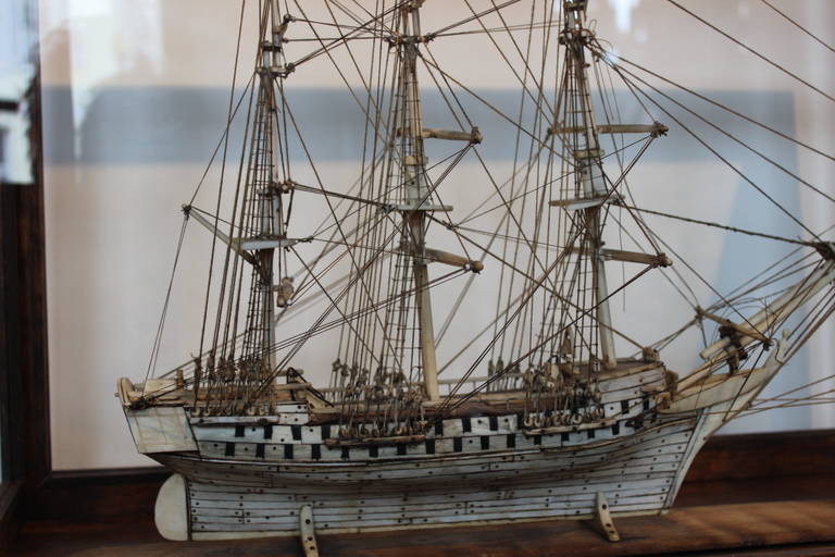 French Napoleonic Prisoner of War Bone Ship Model