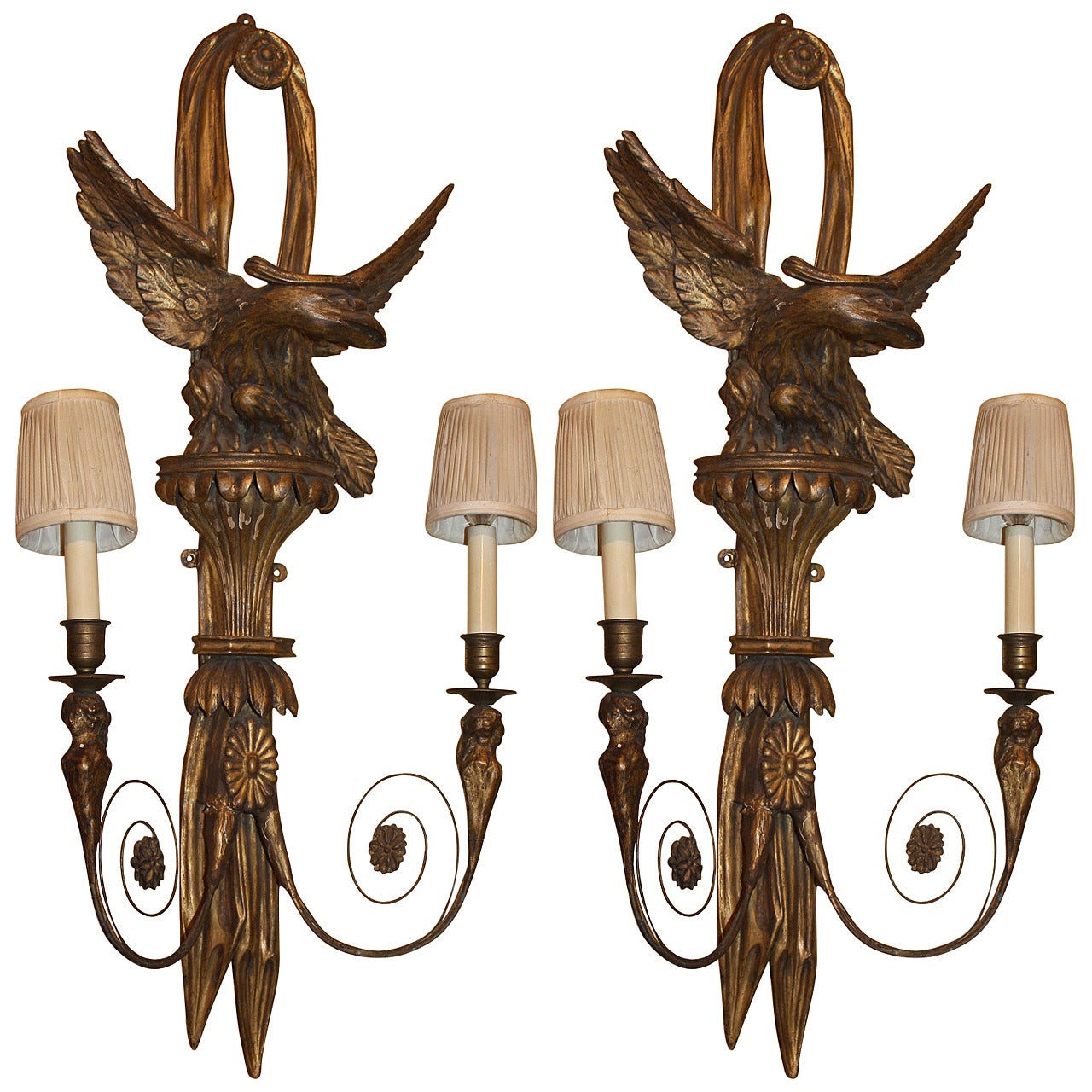 Pair of Italian Gilt Eagle Scones For Sale