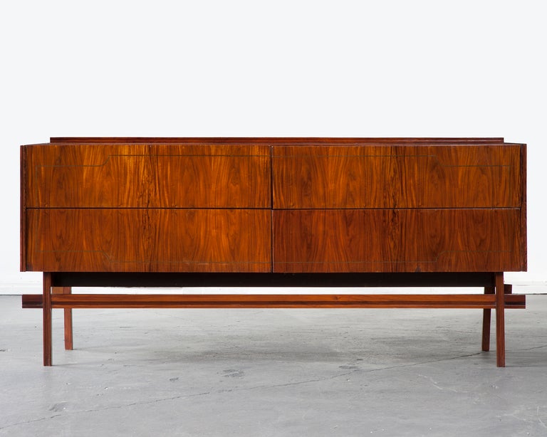 Credenza with four drawers in jacaranda. Designed by Carlo Hauner for Forma, Brazil, 1960s.