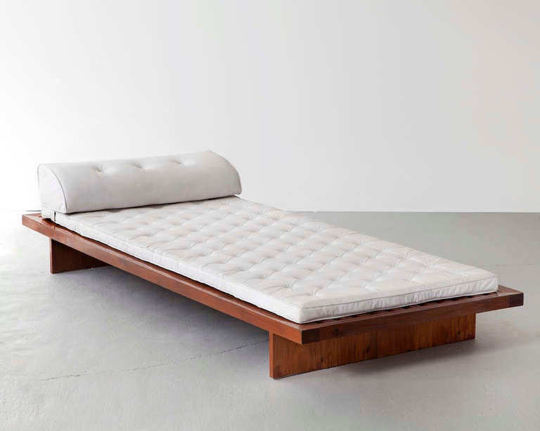 Daybed in jacaranda with upholstered cushion and headrest. Designed by Joaquim Tenreiro, Brazil, 1960s.