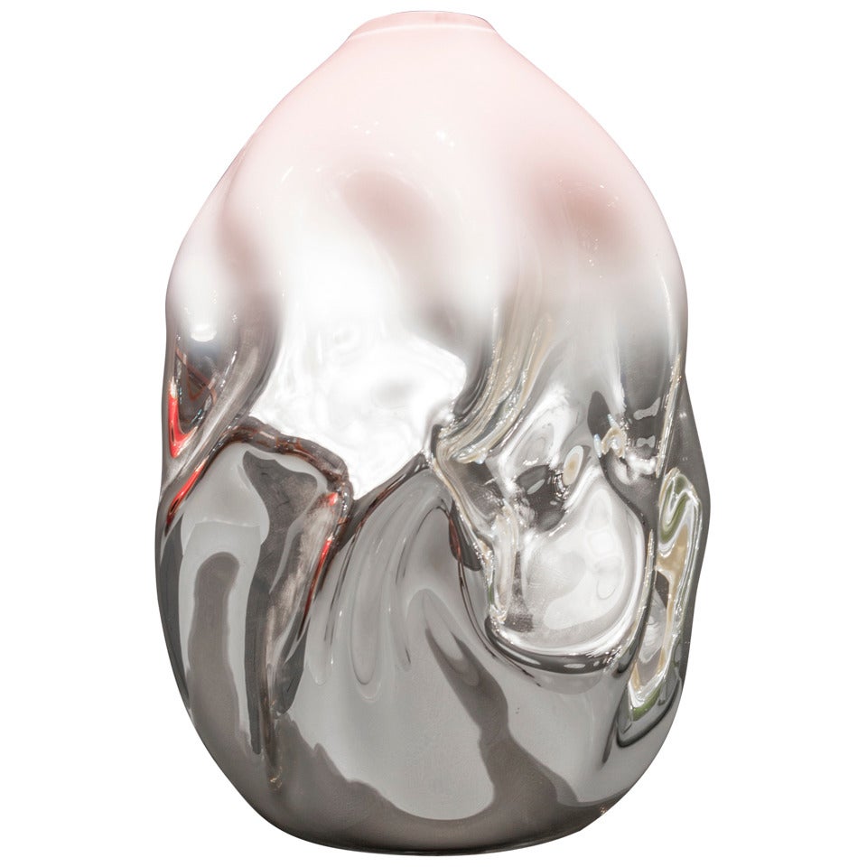 Crumpled Glass Sculptural Vessel, Hand-Blown by Jeff Zimmerman, 2014