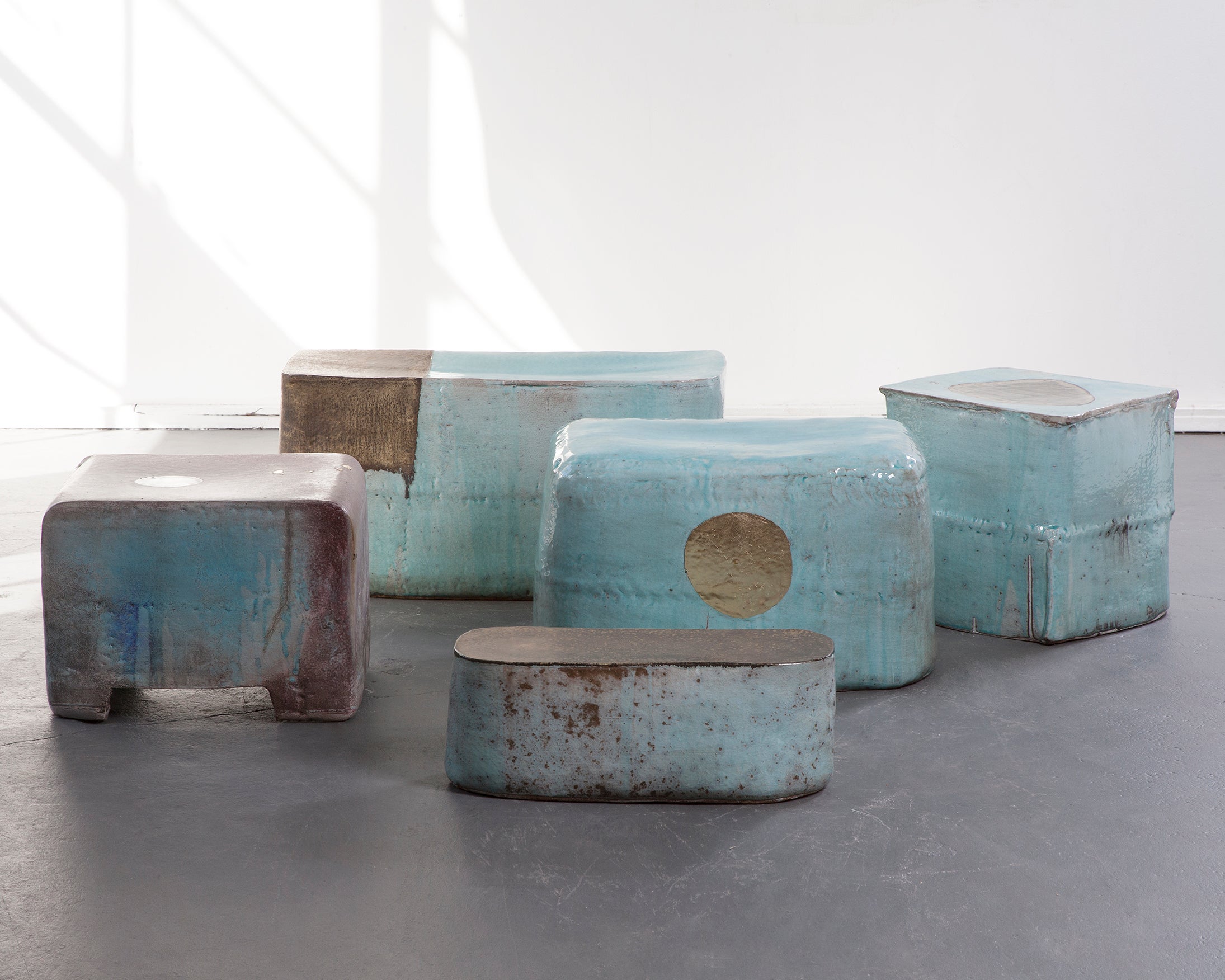 Ceramic stools in traditional glaze designed and made by Hun-Chung Lee