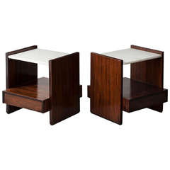 Pair of Side Tables in Jacaranda with Marble Top